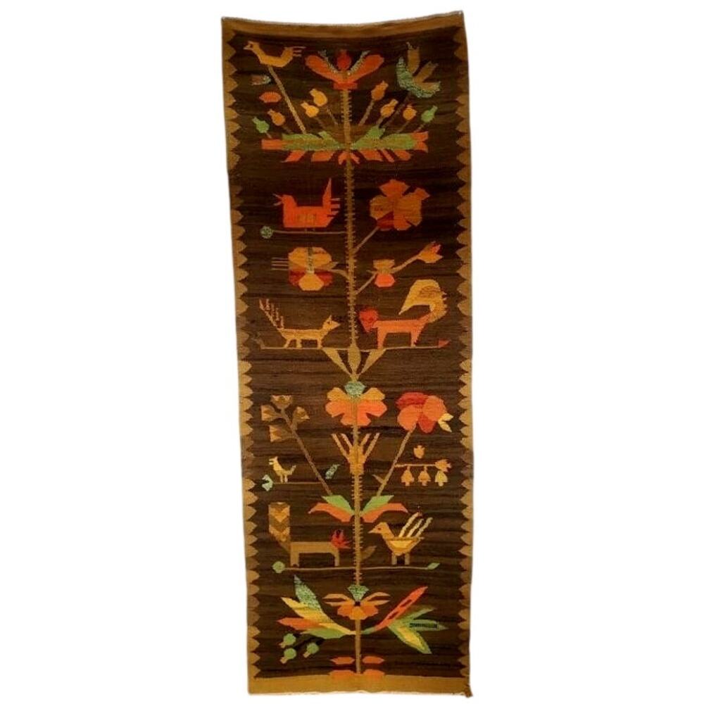 Vintage Mid Century Polish Folk Art "Tree of Life" Kilim - 7' -Amazing!